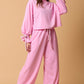 Bonbon Solid Color Drawstring Long Sleeve Top and Pants Set