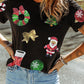 Black Sequin Christmas Essentials Graphic Crewneck T Shirt