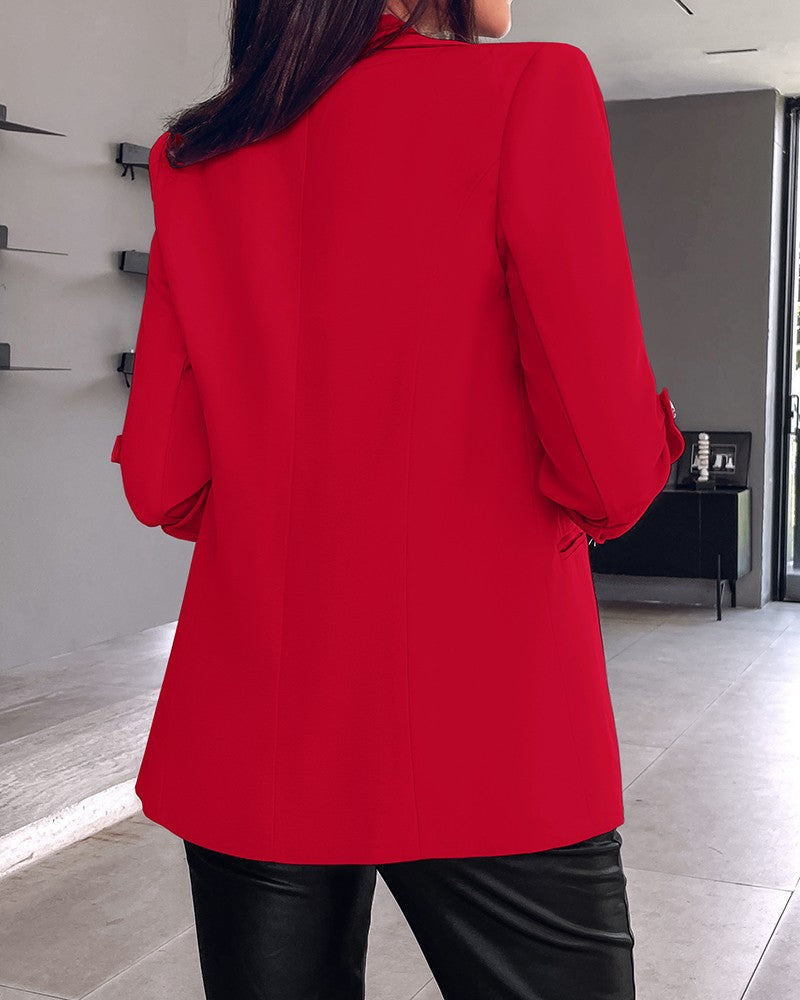 Notched Collar Roll Up Sleeve Blazer Coat