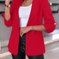 Notched Collar Roll Up Sleeve Blazer Coat