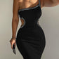 Rhinestone Cutout One Shoulder Bodycon Dress