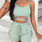 Criss Cross Top & Drawstring Pocket Design Shorts Set