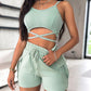 Criss Cross Top & Drawstring Pocket Design Shorts Set