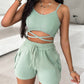 Criss Cross Top & Drawstring Pocket Design Shorts Set