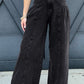 Dark Grey Pleated Wide Leg Mineral Wash Denim Pants