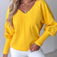 V Neck Gigot Sleeve Back Drawstring Top