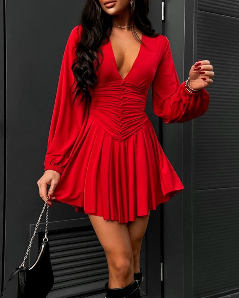 Sequin Mesh Lantern Sleeve Dress