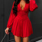 Plunge Neck Ruched A Line Flowy Dress Long Sleeve Casual Dress