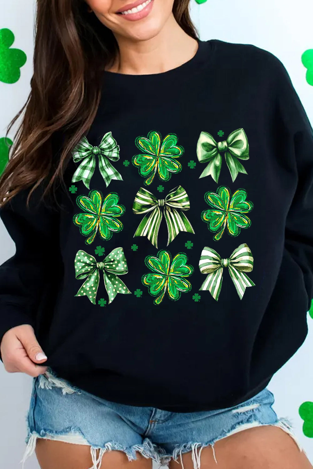 Black Clover Bow Printed St Patrick Fashion Sweatshirt