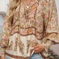 Yellow Floral Print Tie Neck Lantern Sleeve Blouse