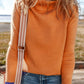 Straw Yellow Color Contrast Edge Mock Neck Slim Fit Sweater