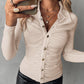 Ruched Buttoned Long Sleeve Top