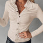 Ruched Buttoned Long Sleeve Top