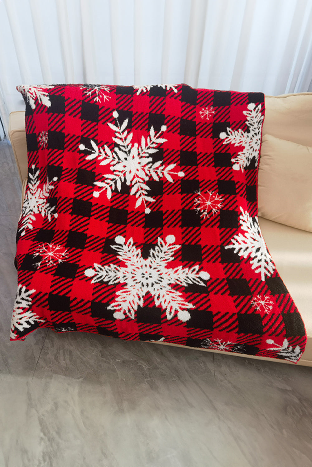 Racing Red Christmas Snowflake Buffalo Plaid Fuzzy Blanket