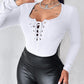 Lace up Deep U Neck Long Sleeve Bodysuit