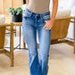 Sky Blue Slight Distressed Medium Wash Flare Jeans