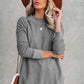 Gray Crew Neck Ribbed Trim Waffle Knit Top