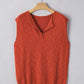 Orange Solid Color Split V Neck Short Sleeve Sweater