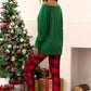 Dark Green Merry Christmas Plaid Print One Shoulder Lounge Set