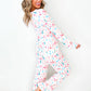 White Christmas Pattern Long Sleeve Top and Wide Leg Pants Set