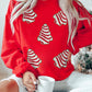 Red Playful Christmas Tree Patched Dropped Shoulder Sweatshirt