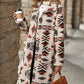 Apricot Western Aztec Printed Fleece Buttoned Front Midi Length Coat