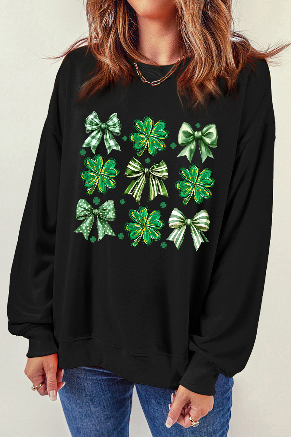 Black Clover Bow Printed St Patrick Fashion Sweatshirt