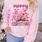 Pink Merry Christmas Graphic Crew Neck Pullover Sweatshirt