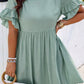 Grass Green Ruffle Trim Short Sleeve Plus Size Flared Mini Dress