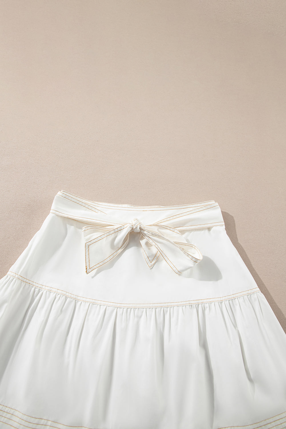 White Contrast Stitching Trim Knotted High Waist A-Line Mini Skirt