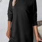 Black Solid Color Textured Long Sleeve Shift Dress