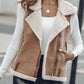 Pu Notched Collar Sleeveless Jacket Front Pocket Chain Fall and Winter Coat