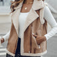 Pu Notched Collar Sleeveless Jacket Front Pocket Chain Fall and Winter Coat