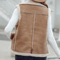 Pu Notched Collar Sleeveless Jacket Front Pocket Chain Fall and Winter Coat