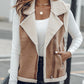 Pu Notched Collar Sleeveless Jacket Front Pocket Chain Fall and Winter Coat