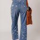 Ashleigh Blue Ripped Splattering Paint Rope Waist Cropped Straight Jeans