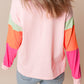 Pink Colorblock Patchwork Long Sleeve Loose Top