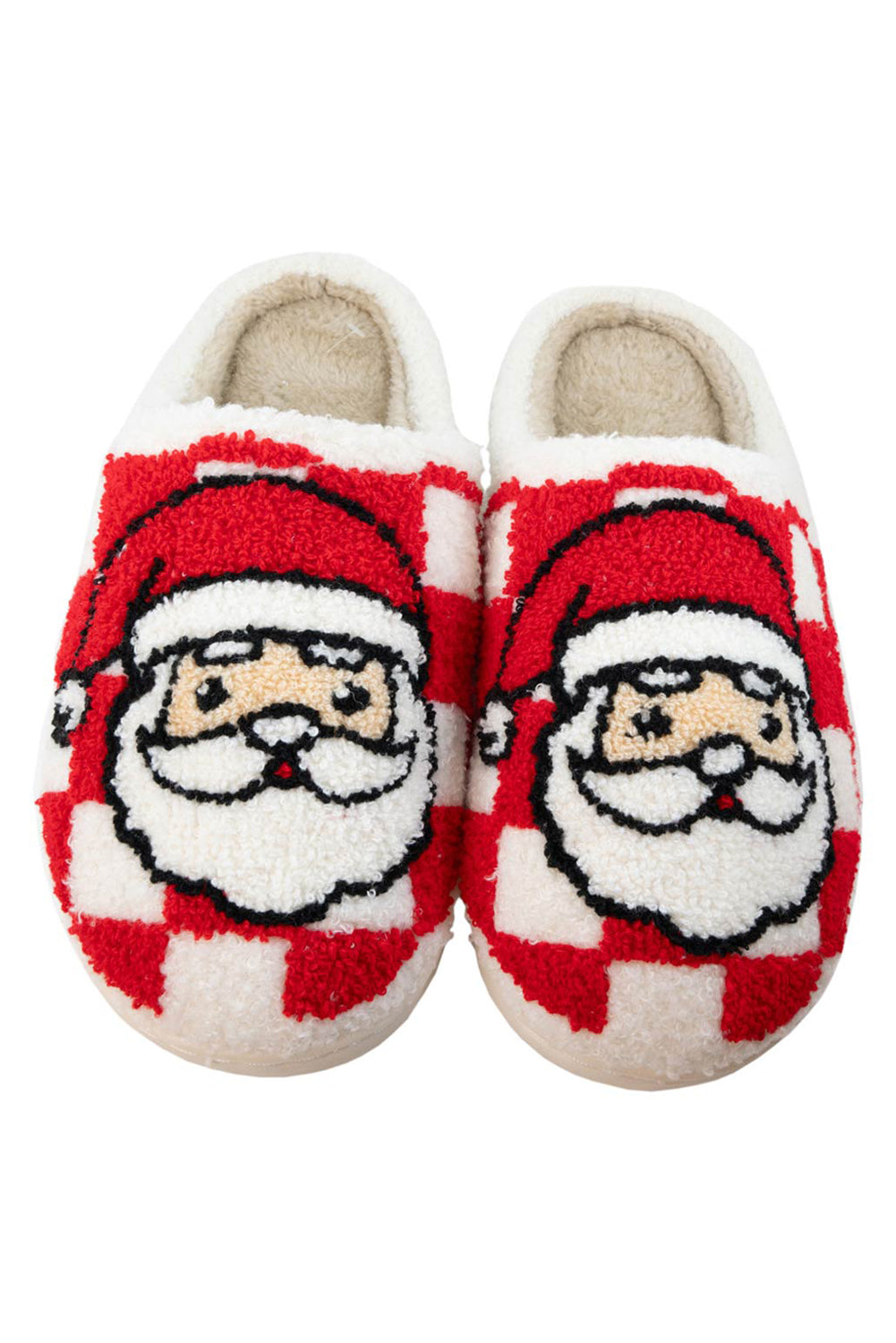 Fiery Red Checkered Santa Claus Graphic Plush Home Slippers