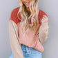 Fiery Red Color Block Long Sleeve Ribbed Loose Top