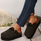 Black Rivet Buckle Closed Toe Platform Slippers