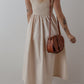 Beige Scoop Neck Ribbed Bodice Pleated Sleeveless Long Dress