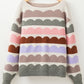 Gray Wave Striped Balloon Sleeve Drop Shoulder Sweater