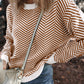 Coffee Contrast Edge Crew Neck Drop Shoulder Sweater