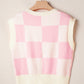 Pink Preppy Bow Detail Checkered Sweater Vest