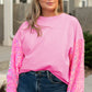 Pink Plus Size Sequin Sleeve Drop Shoulder Sweatshirt