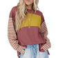 Fiery Red Colorblock Striped Bishop Sleeve Top