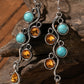 Silvery Turquoise Gem Inlay Vintage Alloy Dangle Earrings