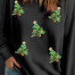 Black Christmas Tree Pattern Drop Shoulder Plus Size Sweatshirt