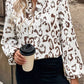 Khaki Leopard Print Split Neck Balloon Sleeve Blouse