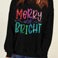 Black Glittering Merry and Bright Graphic Christmas Pullover Sweatshirt